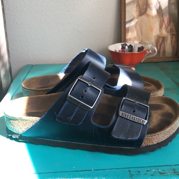 birkenstock arizona oiled leather blue